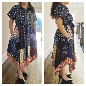 Belted Button Up Asymmetrical Dress
